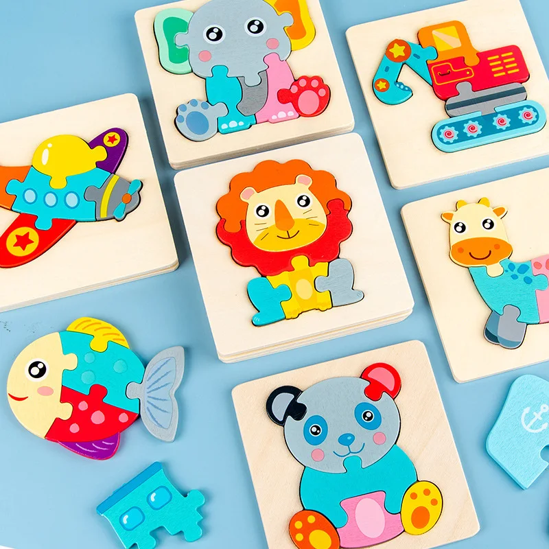 3 Years Old Child Puzzle Baby Wooden Toys 3D Cartoon Animal Cognitive Jigsaw Wooden Puzzles For Kids Early Educational Toys Gift