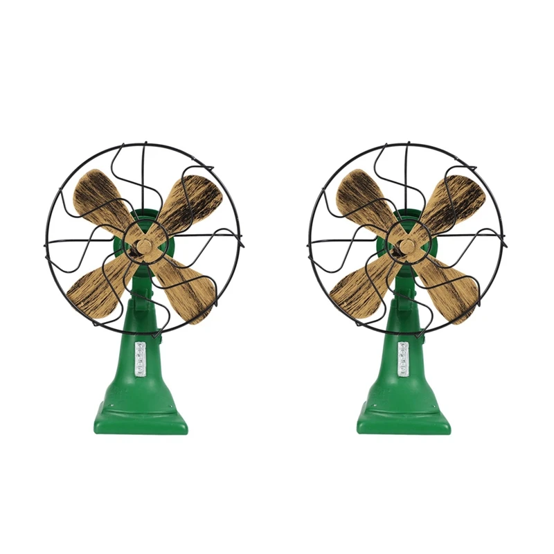 

2X Retro Nostalgic Fan Home Vintage Fan Miniature Europe Style Figurines Home Decor Green