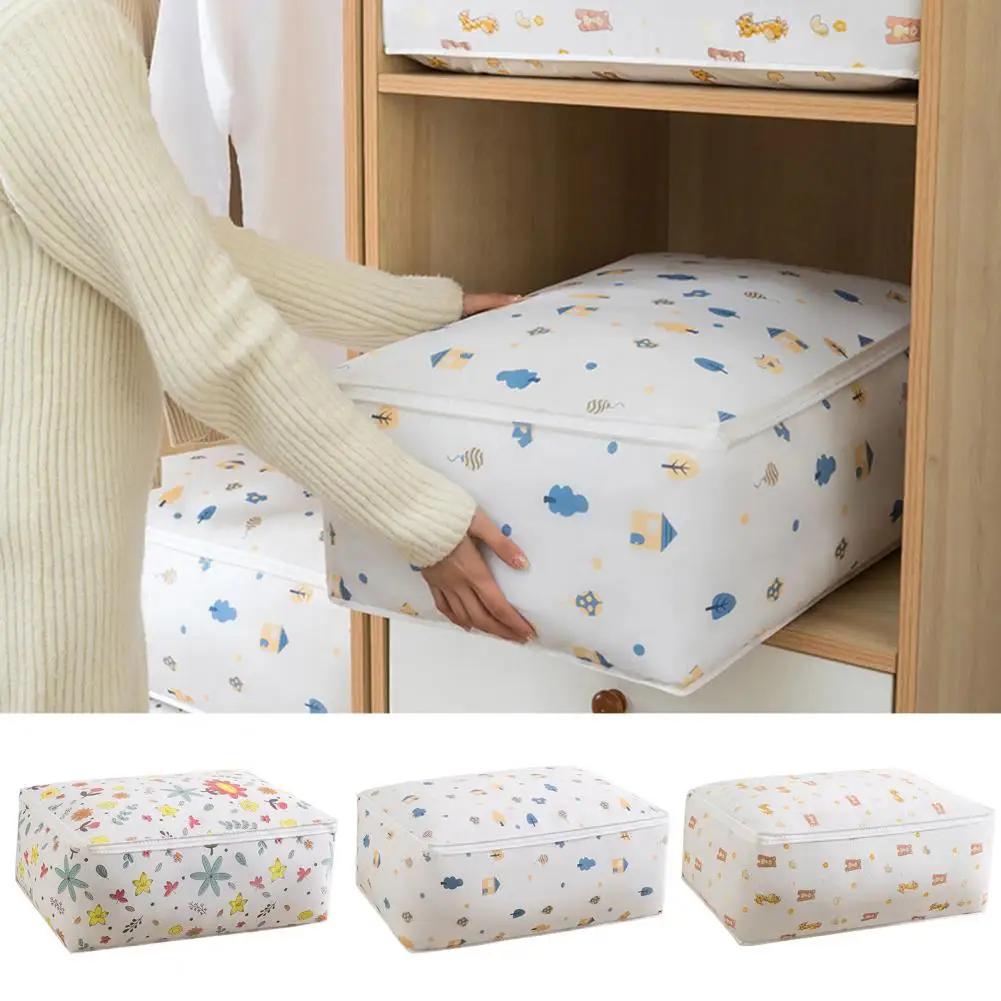 

Convenient Clothes Bag Reusable Blanket Storage Bag Dustproof Cartoon Pattern Luggage Packing Moving Bag Quilt Storage
