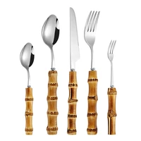 stainless steel cutlery set household kitchen utensil flatware sets nature bamboo handle cutlery sets dishwasher safe