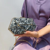 fashion lingge women evening bag designer acrylic geometric clutch bags party box shape chain shoulder crossbody purses 2022