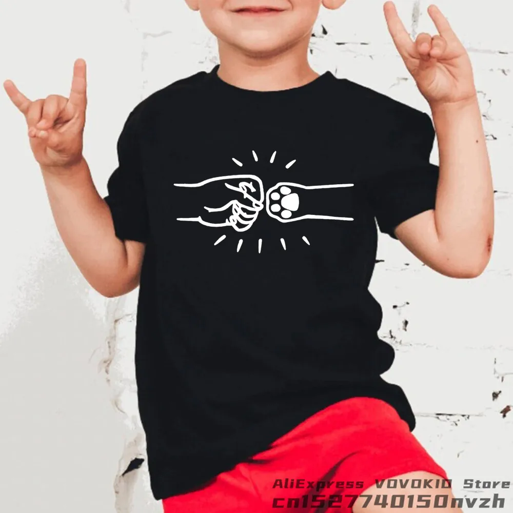 

Boy Funny Hand Touch Cat Dog Animal Black T Shirt Kid's Fashion Summer Red White Tops Tee Little Baby Animal Streetwear Clothes