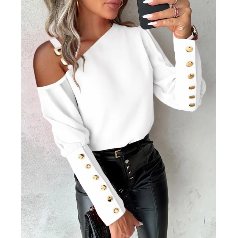 Женская элегантная блузка с открытыми плечами повседневная длинная рубашка