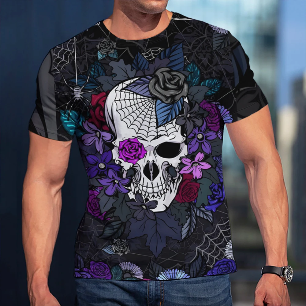 Футболка мужская с 3D-принтом черепа и розы летняя популярная одежда для покупок
