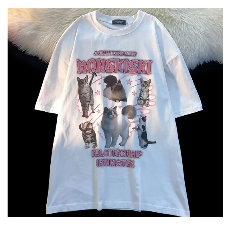 

2023 Summer New Round Neck Short Sleeve T-shirt Women's Fashion Pullover Loose Couple Half Sleeve White High Quality Top