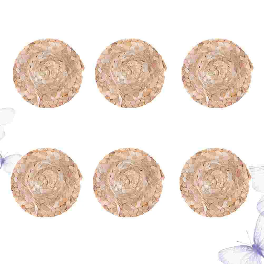 

6PCS 8CM Handcraft Mini Straw Hat Decoration Doll Hat Decor Wide Brimmed Visor Woven for Doll DIY