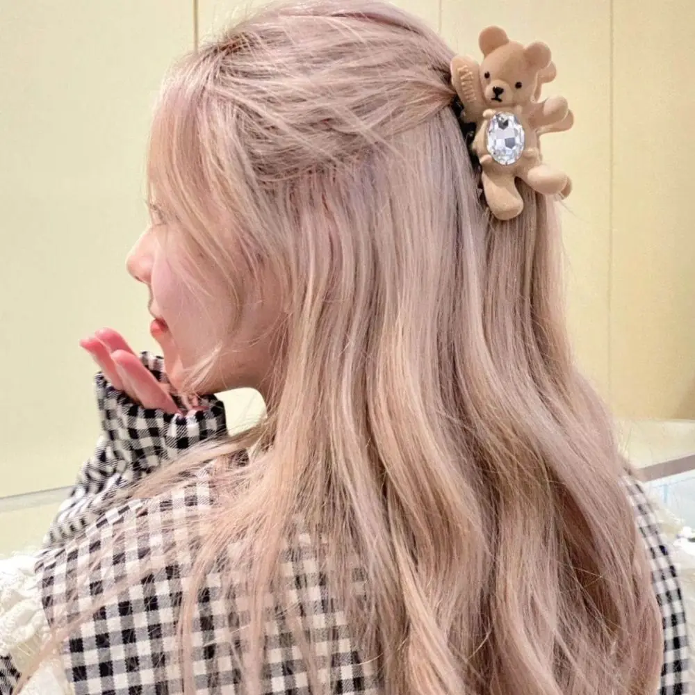 Креативная флокированная заколка для волос с милым медведем коготь в виде акулы