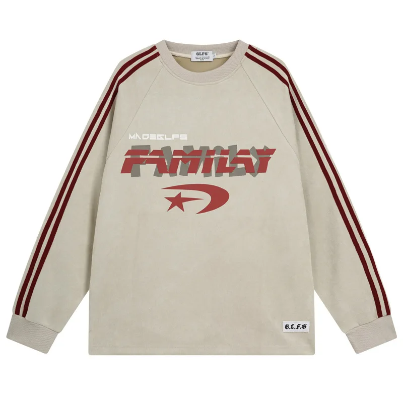 

American Street Style Hip Hop Racing Long sleeve T Shirt Men Letter Print Colorblock Streetwear 2022 New Retro Couple Tops Tees
