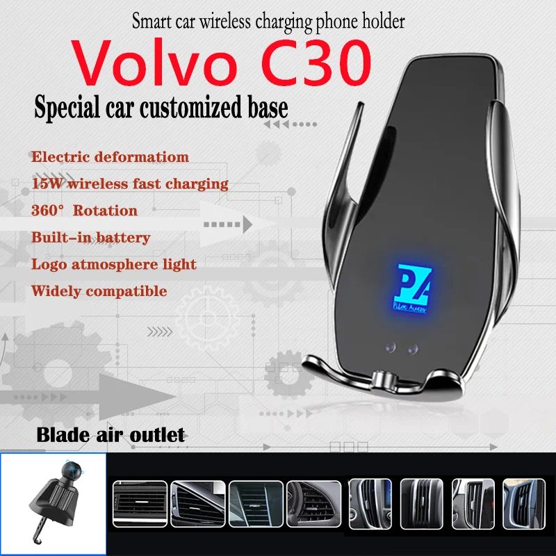 

For Volvo C30 Car Cell Mobile Phone Holder Wireless Charger 15W Fit 2.4i R-design 2.5 T5 2006 2008 2010 2011 2.0 Aktiv 2012