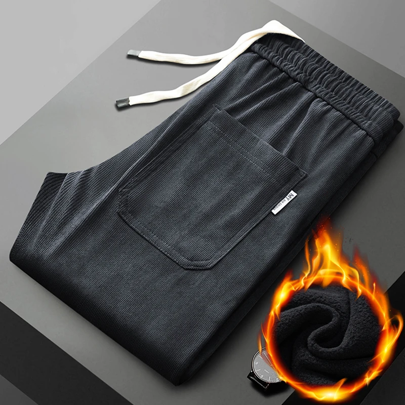 Новинка зимние прямые повседневные брюки из ткани в полоску для мужчин