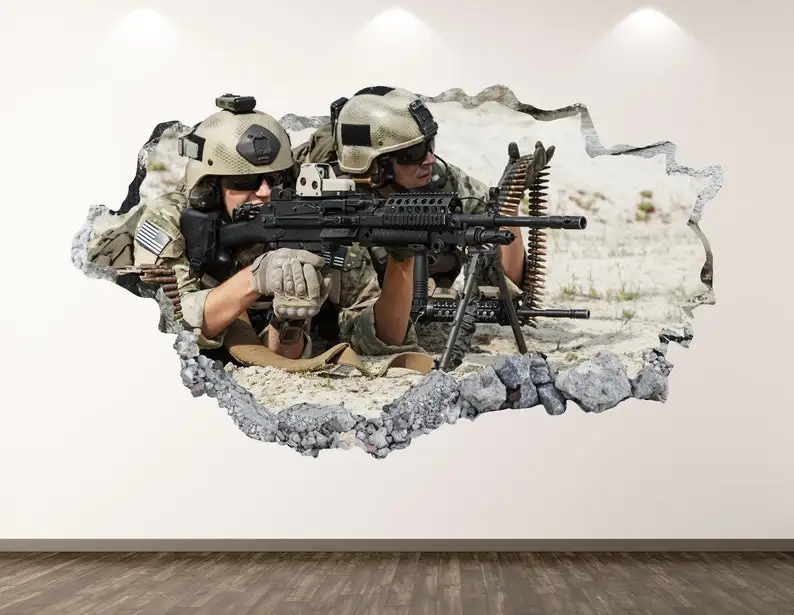 

Soldiers War Wall Decal - Army 3D Smashed Wall Art Sticker Kids Decor Vinyl Home Poster Custom Gift KD18