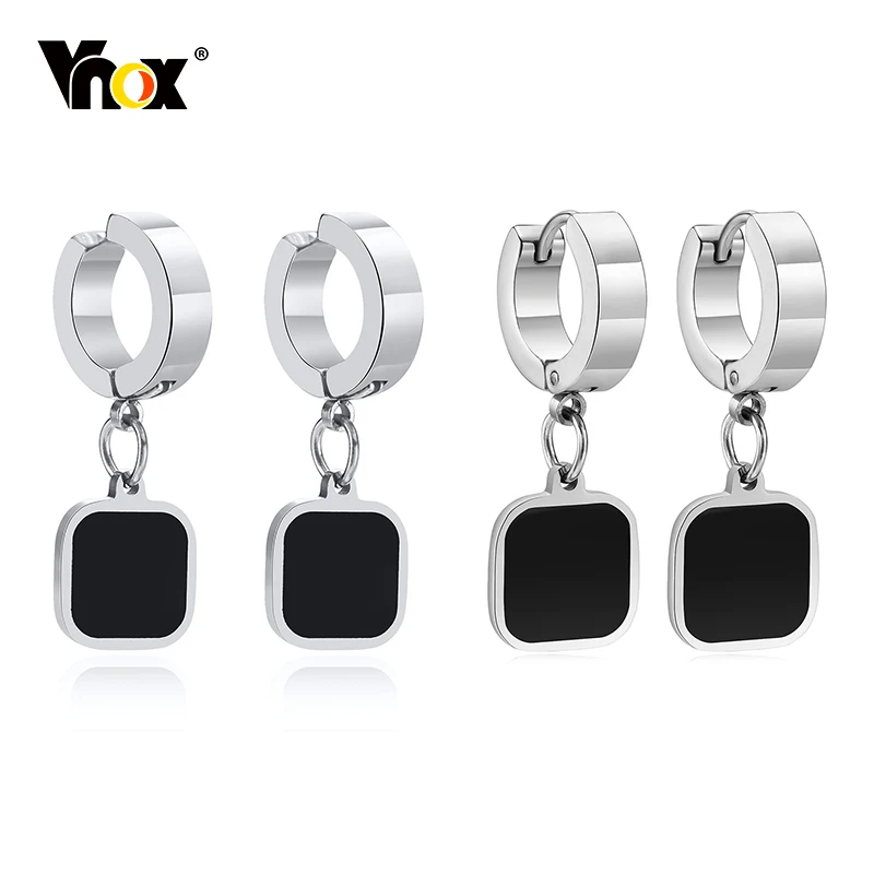 

Vnox Mens Black Square Dangle Earrings Jewelry,Casual Punk Stainless Steel Geometric Charm Boy Ear Clip Accessory