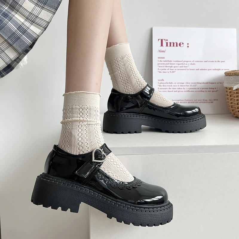 

New Lolita Shoes 2022 Platform Shoes White Black Mary Jane Shoes High Heel Women JK Uniform Leather Shoes college girls Shoes