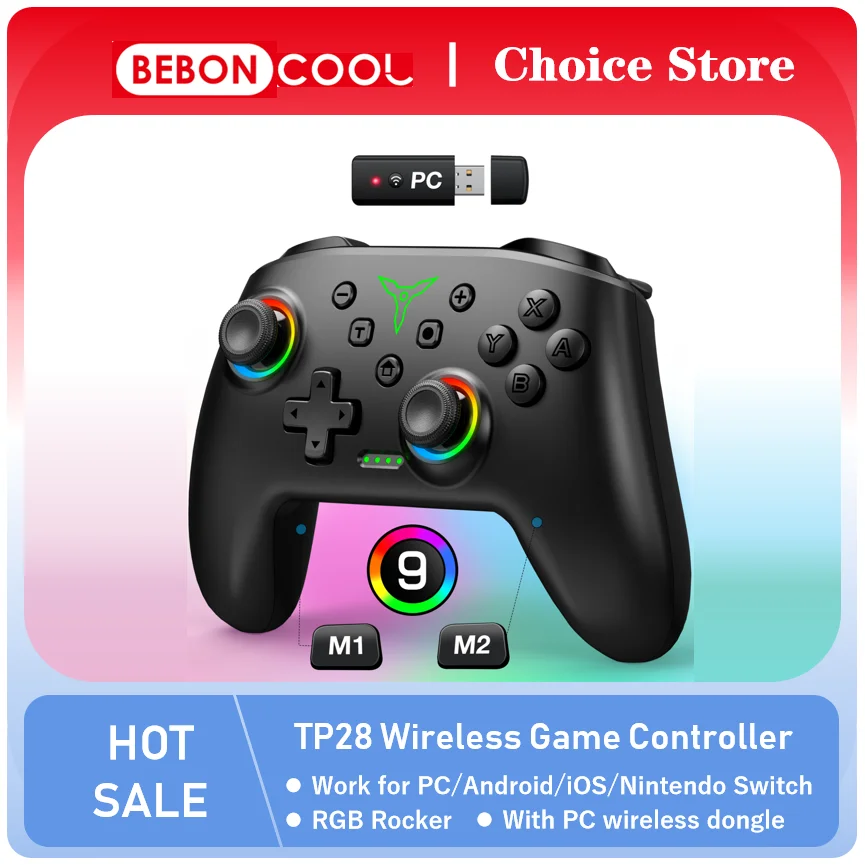 Беспроводной геймпад Beboncool TP28 с RGB для ПК Steam Nintendo Switch Android iOS Pro перезаряжаемой