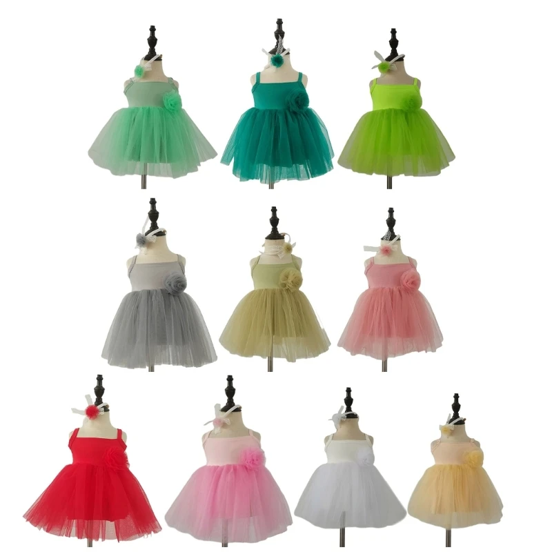 

Newborns Shower Gift Princess Dress Mesh Flower Headwrap Baby Photography Outfit