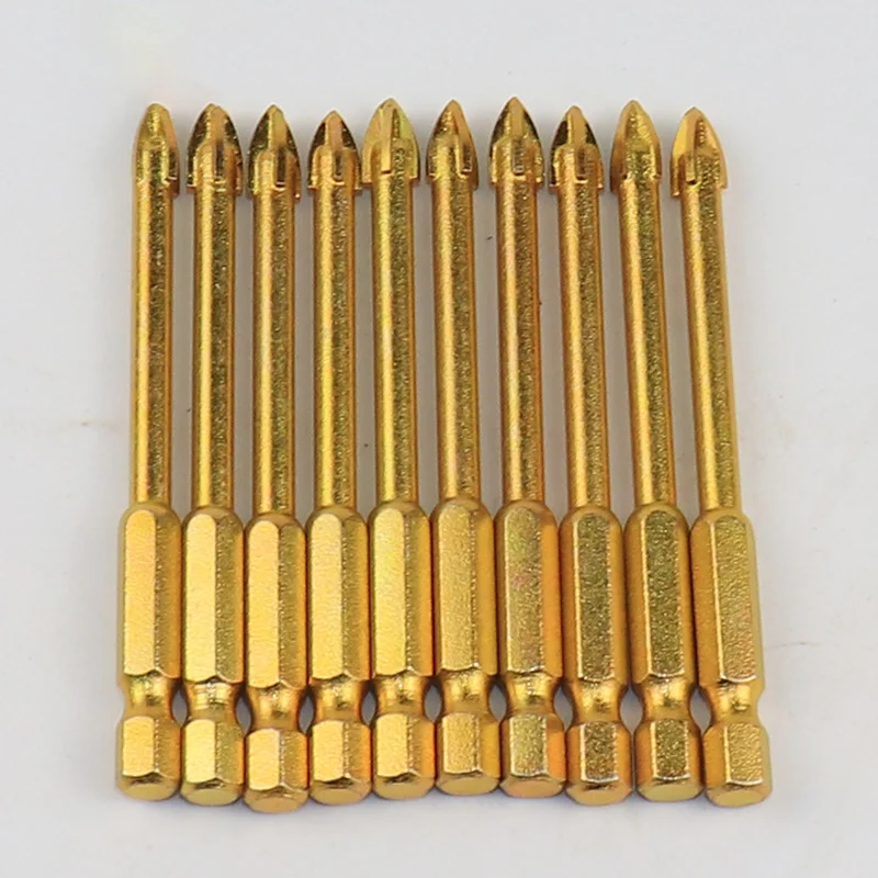 

Сверла с шестигранным хвостовиком, золотистые поперечные биты с титановым покрытием для керамической плитки, мрамора, стекла, насадки для металлообработки, 5 шт.