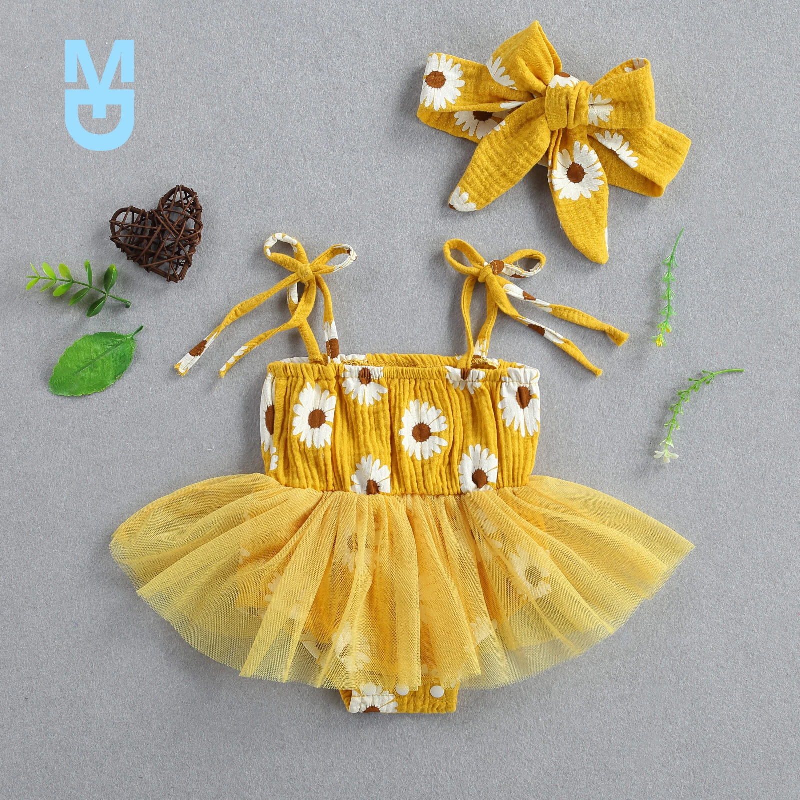 

New Summer Baby Clothes born Baby Girls Rompers Daisy print Lace Sleeveless Strap Jumpsuits 2pcs Outfit 0-18M