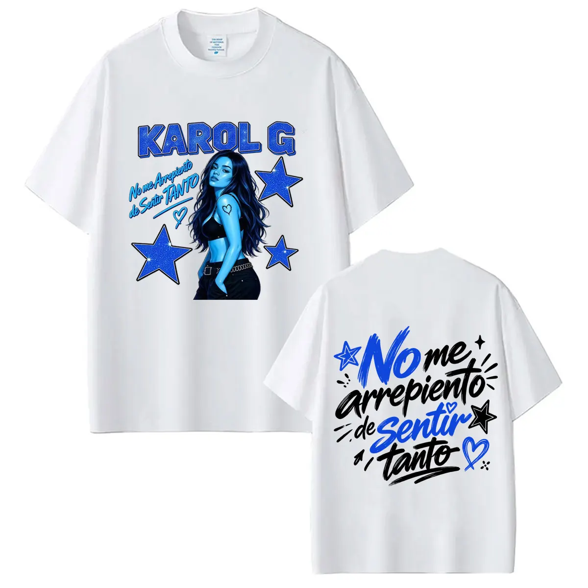 Фото Футболка с принтом Karol G Album No Me Arrepiento De Sentir Tanto 2026 для мужчин и женщин, эстетичная, модная, свободная, повседневная, из хлопка. №1