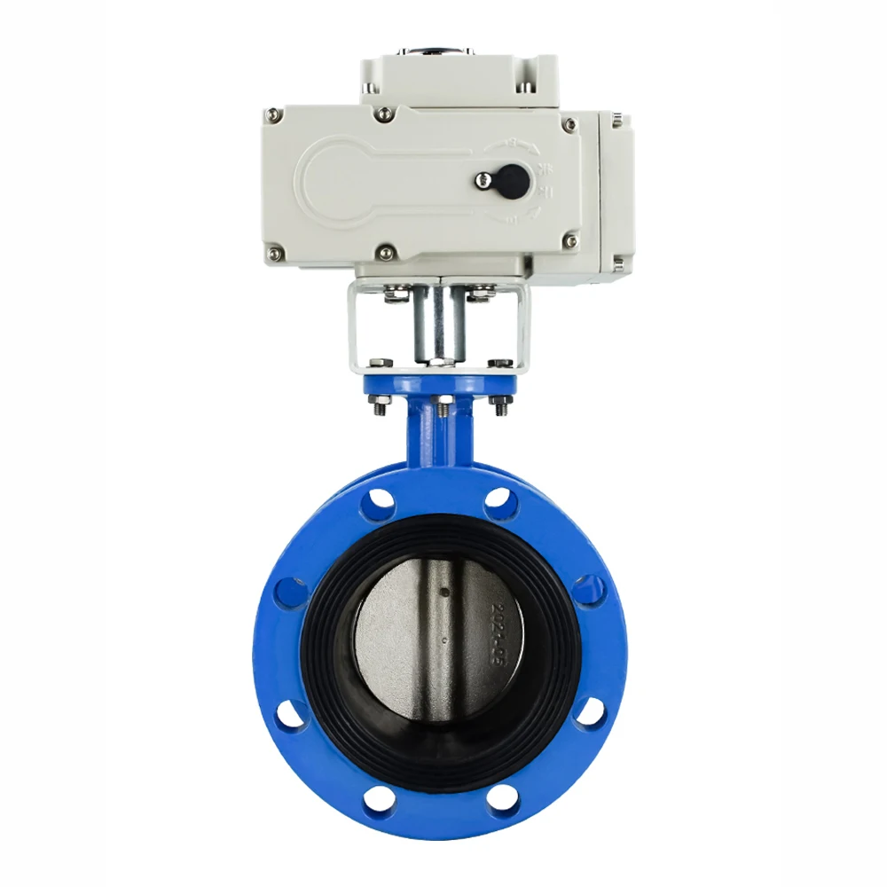 Фото Pn16 Dn150 Wcb Одиночный двойной фланец Моторизованный электрический привод с мягким уплотнением Поворотный клапан №1