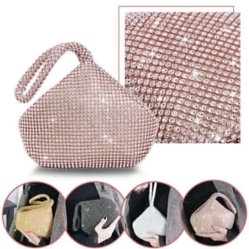 

Luxury Women Party Diamond Handbag Small Shiny Rhinestone Crystal Wristlet Clutch Purse Banquet Evening Bling Wallet Phone Bag