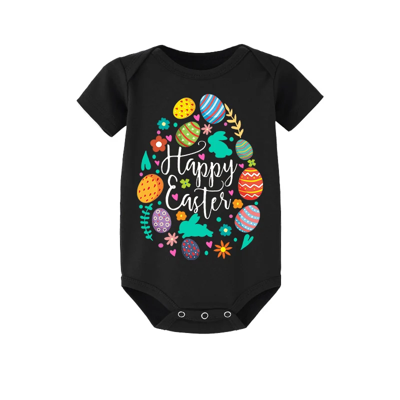 Easter Family Matching Pajamas Exclusive Design Happy Easter Elements Eggs Black Pajamas Set