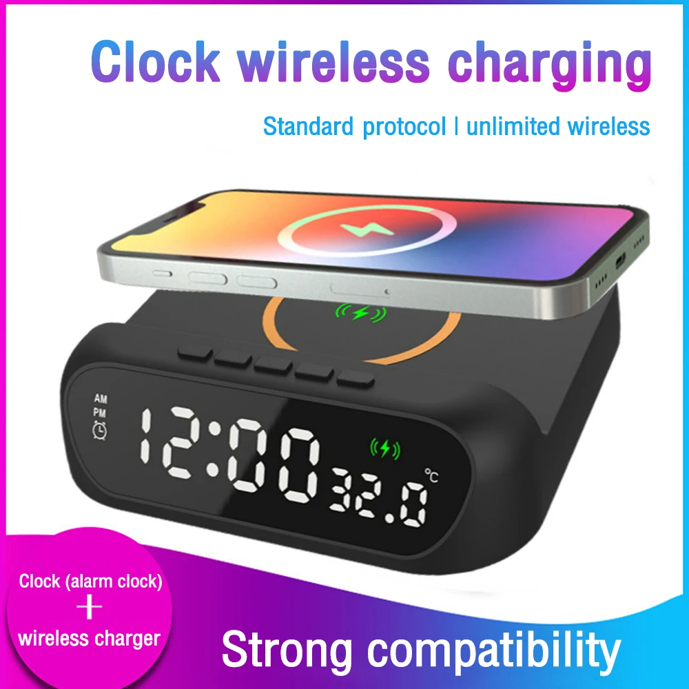 

15W Wireless Charger Alarm Clock LED Smart Digital Clock Table Electronic Desktop Thermometer Universal Charger Bracket For iPho