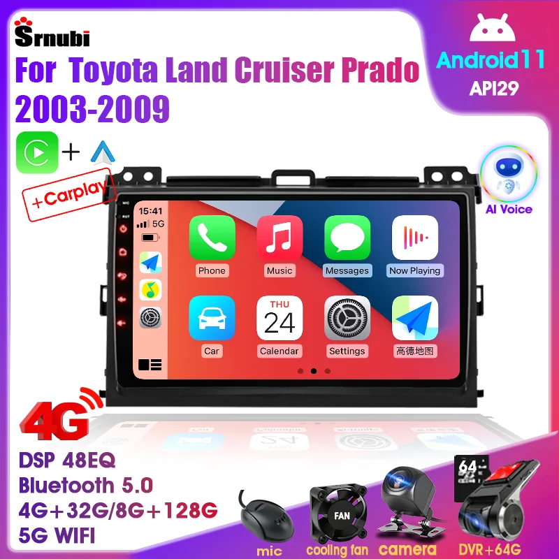 Android 11 2din Car Radio Navigation for Toyota Land Cruiser Prado 120 3 Lexus GX470 J120 2003-2009 Carplay Multimidia Stereo