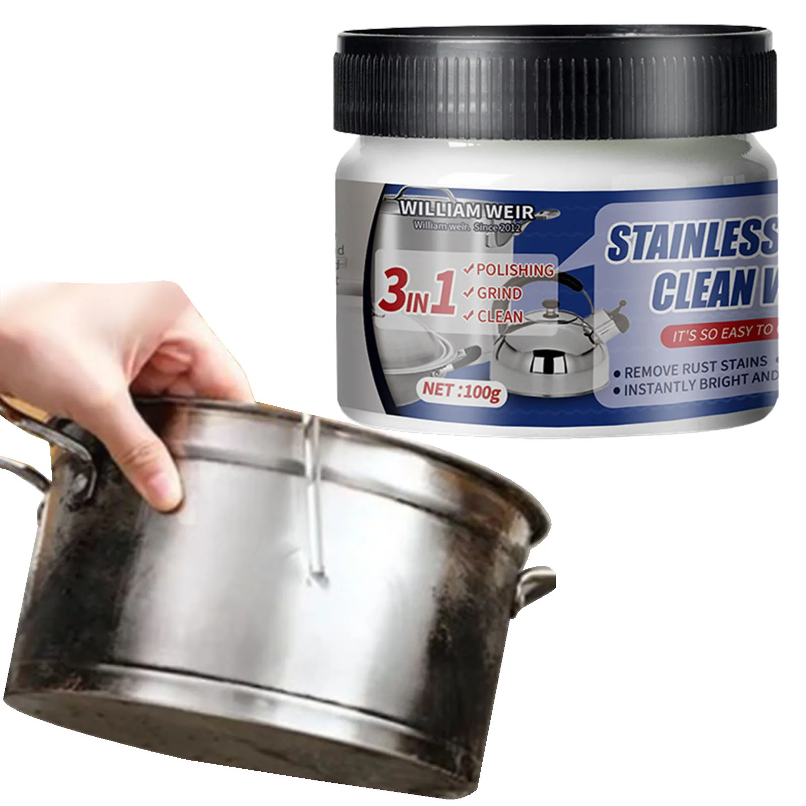 

Metal Polish Cream Stainless Steel Cleaning Wax Stain Removal Scratch Rust Remover And Cleaner Long Lasting Shine 100g