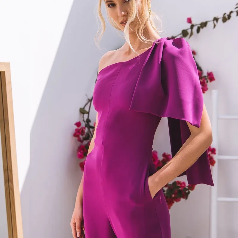 Women Jumpsuit Elegant Formal Sexy Oversize Overalls Female Summer Clothing One-Shoulder Asymmetrical Bowknot Pants Long Body