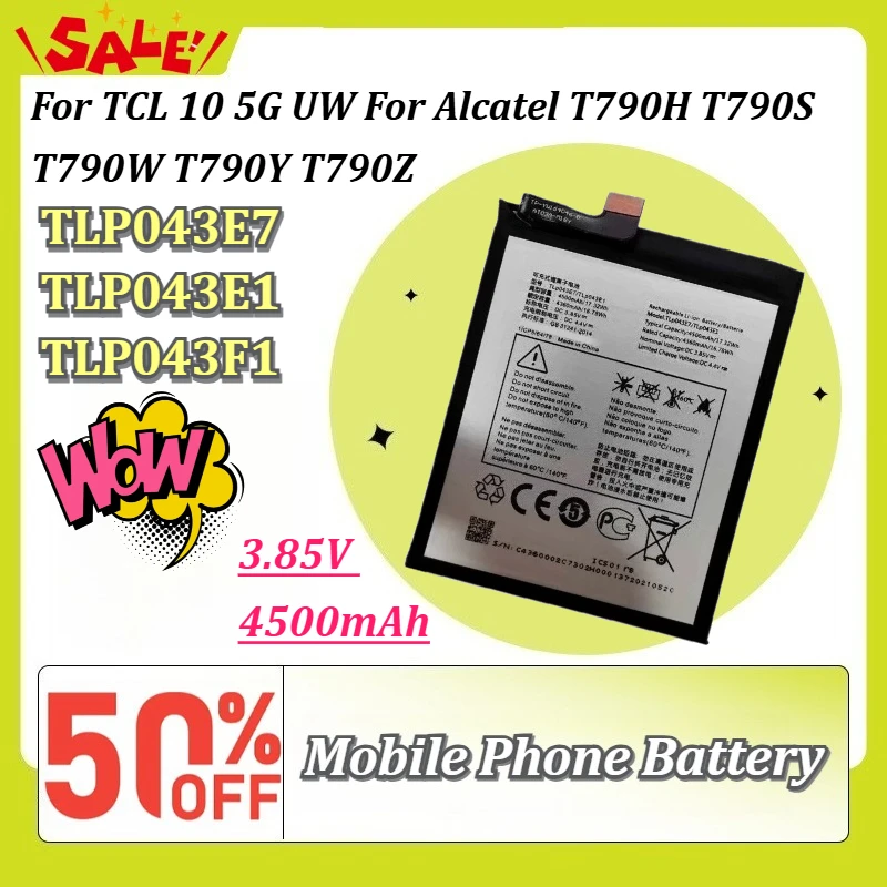 Фото Новый аккумулятор для мобильного телефона TLP043E7 TLP043E1 TLP043F1 3.85V 4500mAh для TCL 10 5G UW, для Alcatel T790H T790S T790W T790Y T790Z. №1