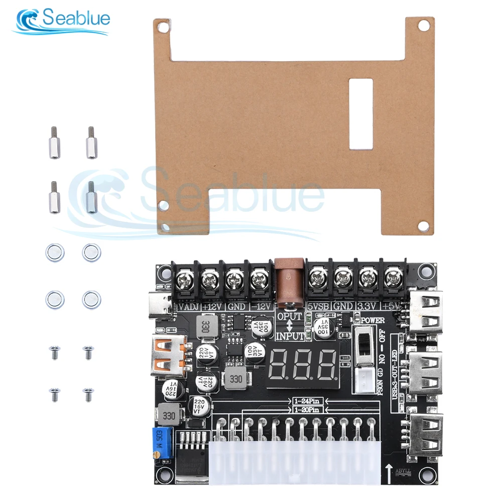

20/24-контактный блок питания ATX, коммутационная плата, регулируемое напряжение с цифровым дисплеем, комплект акрилового корпуса, модуль адаптера, разъем питания