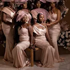 Женское длинное платье подружки невесты, плиссированное кружевное платье с аппликацией на одно плечо, пыльное розовое платье для свадебной вечеринки, 2022