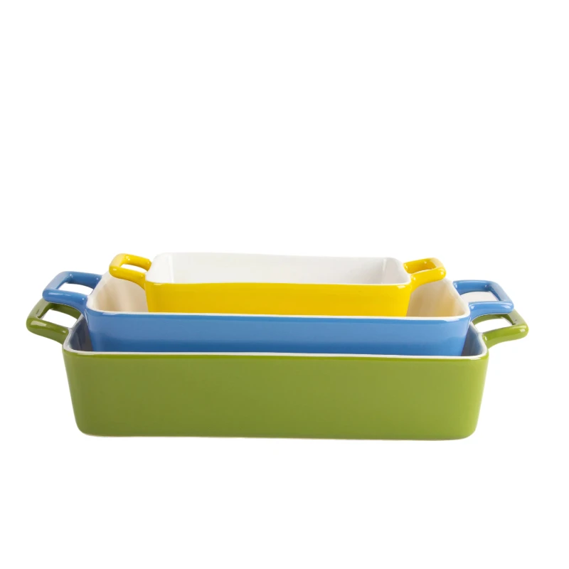 

Nested Stoneware Bakeware with Handles, Set of 3, Multi Color