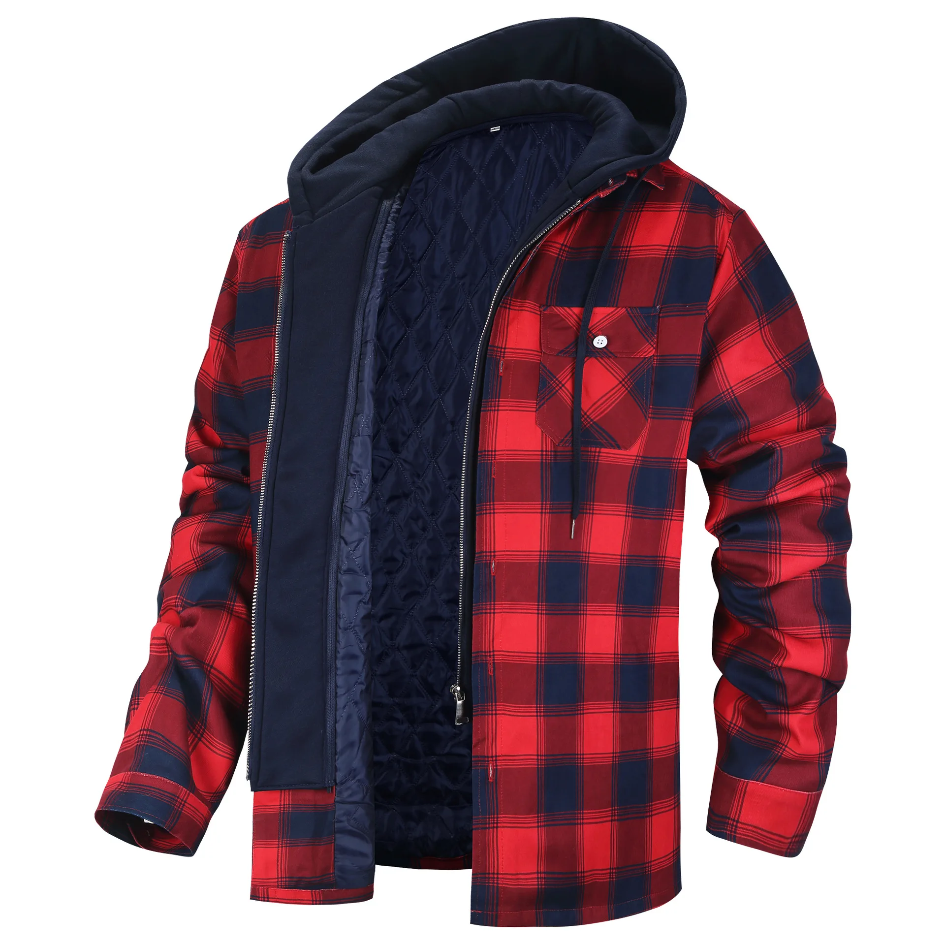 Winter Men's Coat Shirt High Quality Thick Men Hoodie Outwear Hood Shirt Jacket Men Plaid Flannel Jacket