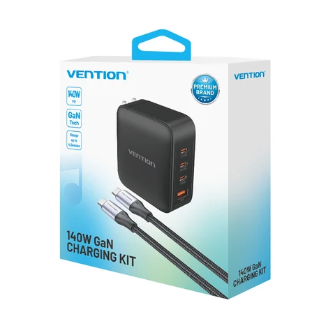 Зарядное устройство Vention 140 Вт GaN PD3.1 для быстрой зарядки USB-C для MacBook Pro, iPhone 17, 16, 15, iPad, ноутбуков, телефонов USB Type-C