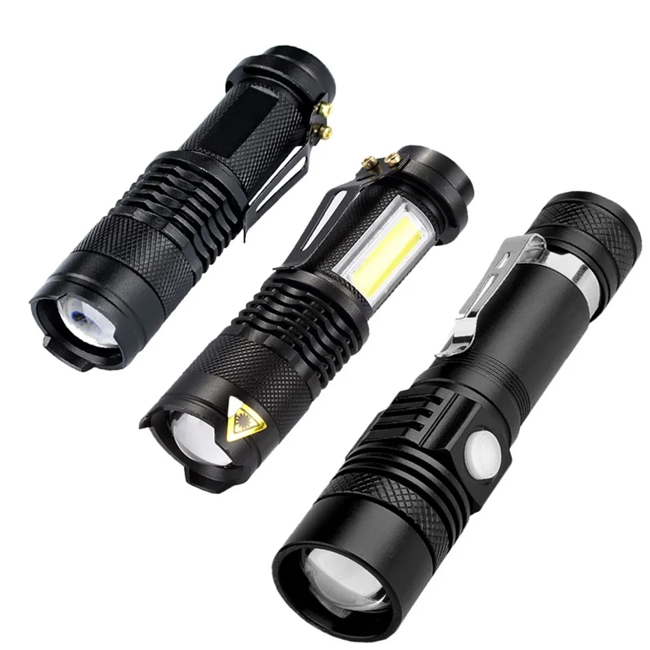 

LED Flashlight 2000LM Q5 Mini LED Flashlight COB Torch AA/14500 Adjustable Zoom Focus Torch USB T6 Flash Light 18650 Penlight