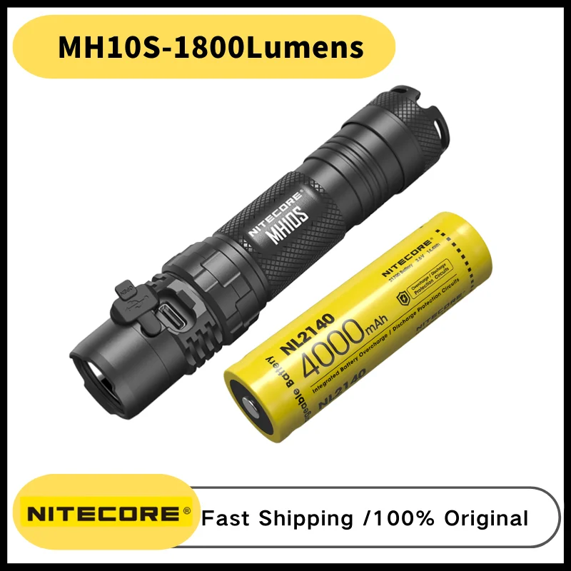 NITECORE MH10S LED  Flashlight 1800Lumens Range 294M Runtime 1500H USB-C Rechargeable  Lantern Portable  With NL2140 Battery