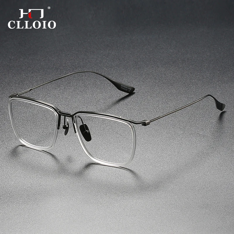 CLLOIO Luxury Pure Titanium Glasses Frame Men Retro Square Eyewear Male Classic Myopia Optical Prescription Eyeglasses Frames