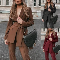 womens suits customized slim and elegant suitable for office party lapel brown jacket trousers