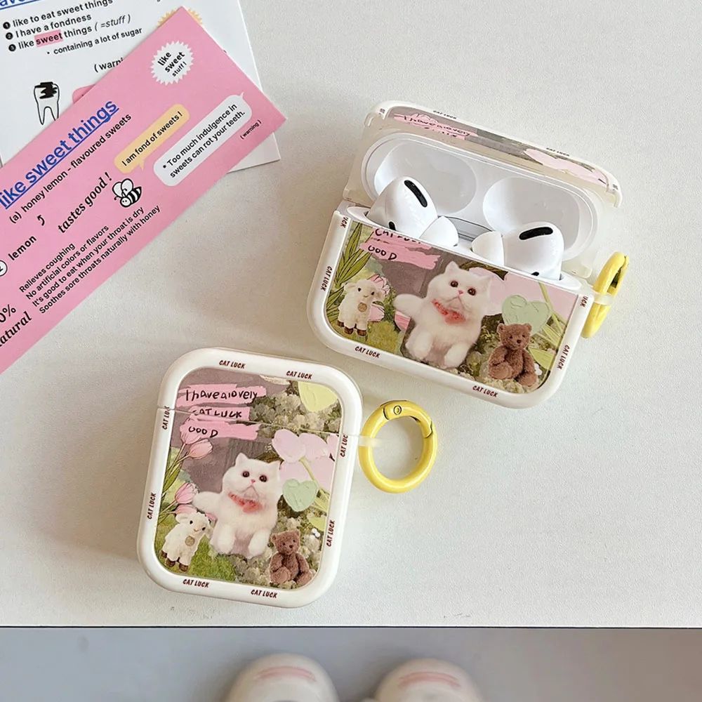 

DIY Diamond Sticker Vintage Garden Cat Case for AirPods Pro 2 Soft Earphone Case for Apple Air Pods 1 3 Protective Cover Keyring