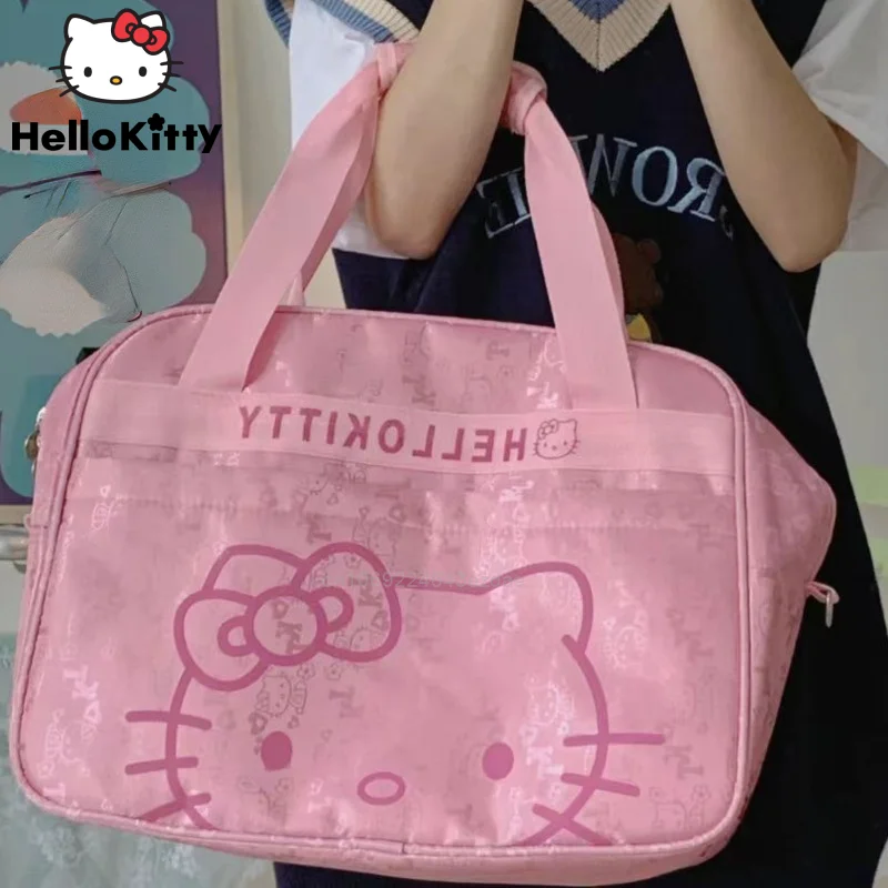 Short distance travel cute print pink cat cross body luggage bag travel bag cartoon large capacity portable shoulder bag