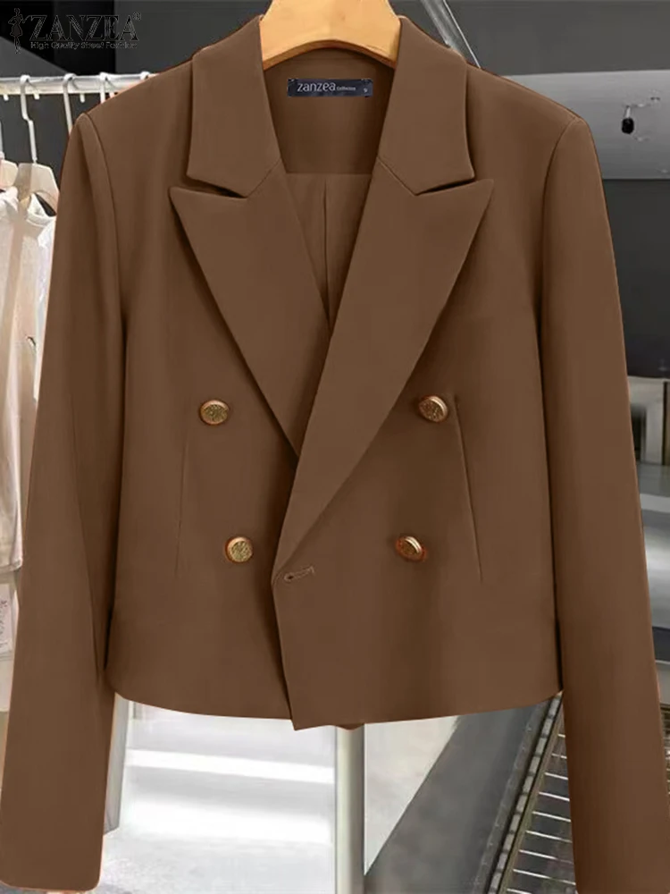 ZANZEA свободные пальто с воротником лацканами женские однотонные пиджаки