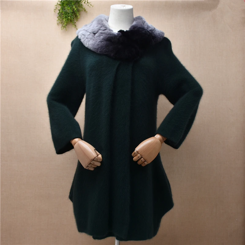 

Женская осенне-зимняя одежда из норки и кашемира, вязаный длинный свитер с длинными рукавами и меховым воротником, кардиган из ангоры, облег...