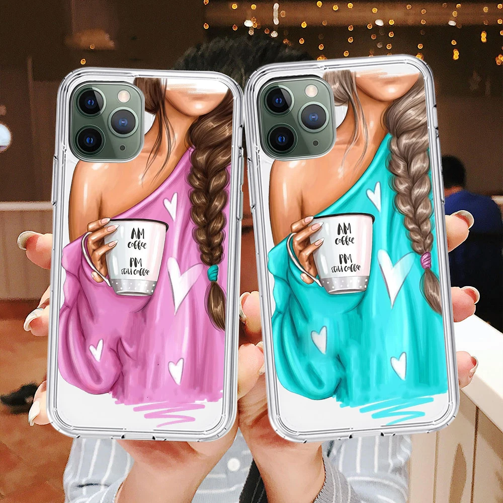 

Модный чехол для телефона с изображением девушки на высоком каблуке и кружкой, чехол для Iphone 13, 8, 7, 6, 6S Plus, 5, 5S SE 2020, 11, 11pro Max, XR, X, XS MAX, мягкий про...