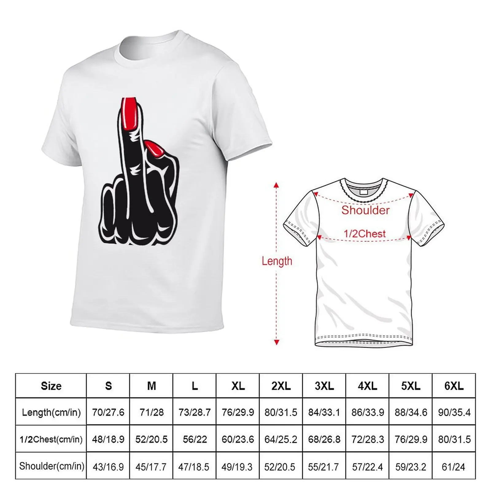 Фото Футболка с принтом «51 Middle finger Stinky fingers Red nails Me too icon», больших размеров, для активного отдыха, повседневная. №2