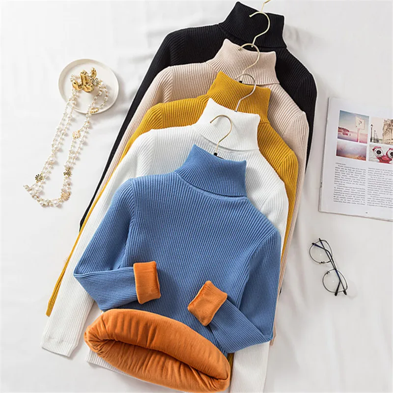 

Warm Women's Turtleneck Thick Knit Pullover Bottoming Sweater 2020 Autumn Winter Solid Color Casual Jumper Pull Femme Hiver