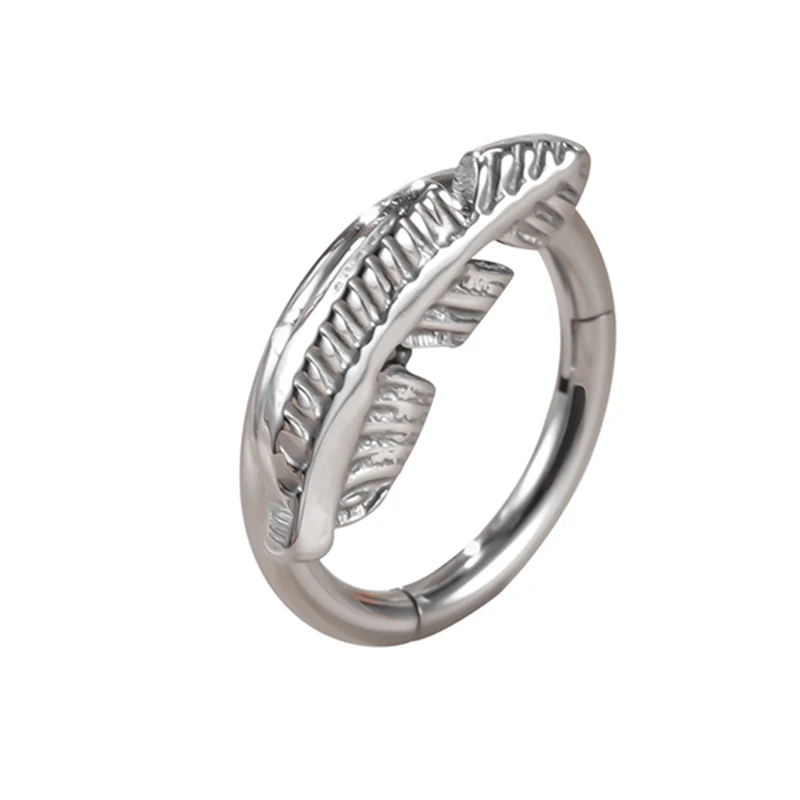 

G23 Titanium Clickers Hinged Segment Hoop Ring Feather Shape Nose Septum Ring Ear Cartilage Ring Tragus Earring Piercing Jewelry