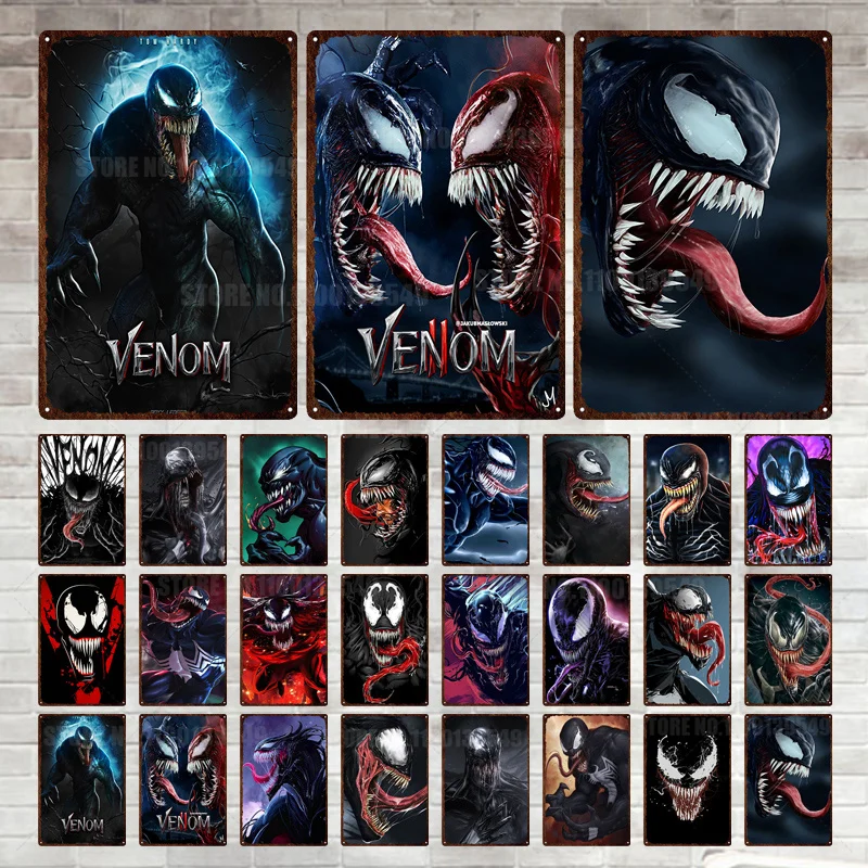 

Художественный постер в виде Венома из комиксов Marvel, металлическая фотография, винтажная мужская пещера, игровая комната, настенные декора...