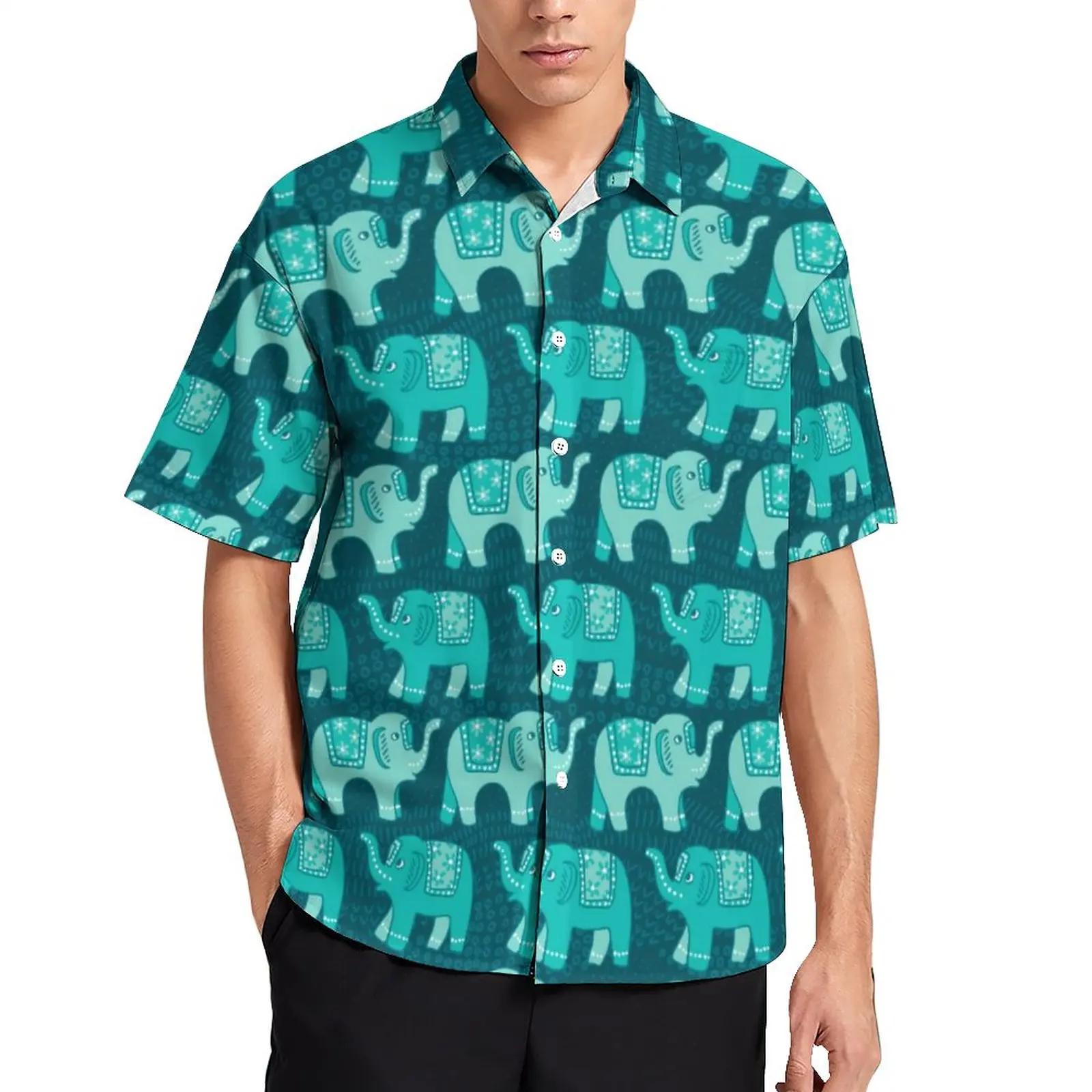 

Teal Floral Elephant Casual Shirts Paisley Animal Print Beach Shirt Hawaiian Y2K Blouses Mens Printed Plus Size 3XL 4XL