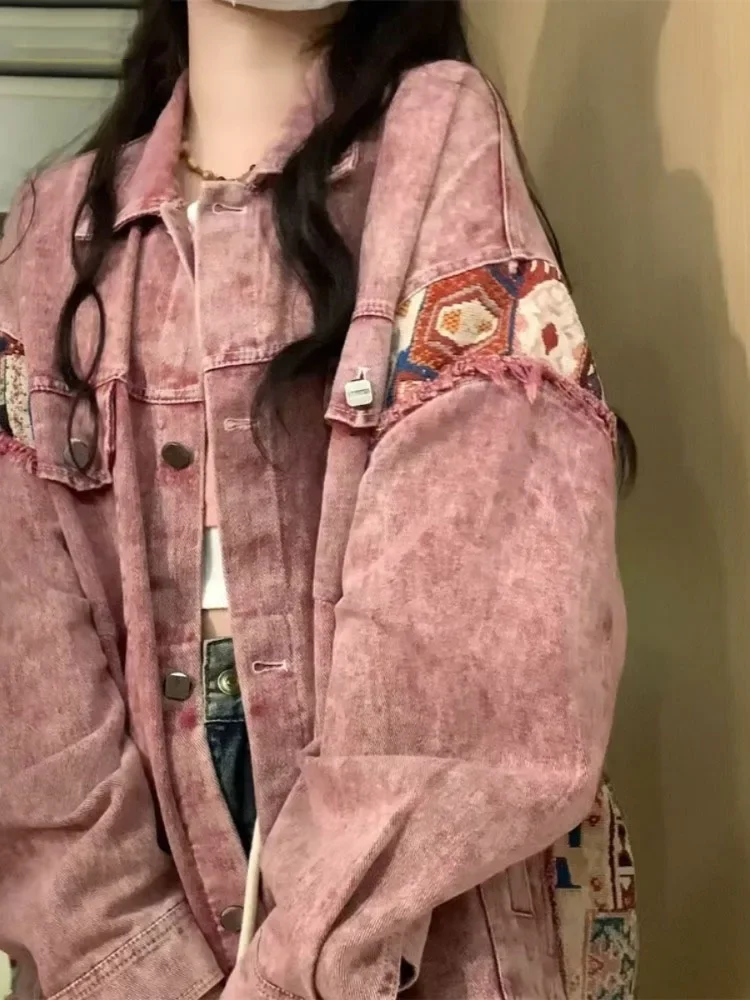 

Пальто в стиле Харадзюку, женская одежда, винтажная Женская одежда с принтом в стиле пэчворк, 2023, Женская эстетичная уличная одежда, повседневные куртки, Y2k